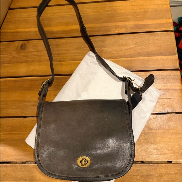 Coach Handbags - Vintage Dark Grey Leather Coach Crossbody Bag